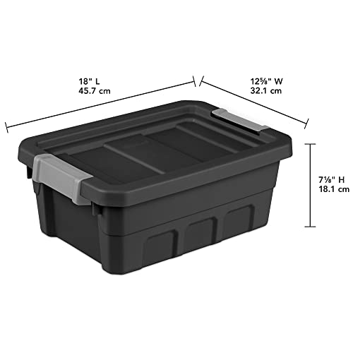 Sterilite 4 Gallon Plastic Stacker Tote, Heavy Duty Lidded Storage Bin Container for Stackable Garage and Basement Organization, Black, 6-Pack
