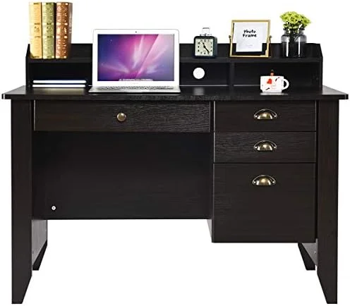 RUNFAYBIU Computer Desk with Drawers and Hutch  Farmhouse Home Office Desk Writing Table Wood Executive Desk Student Desk with File Drawer for Small