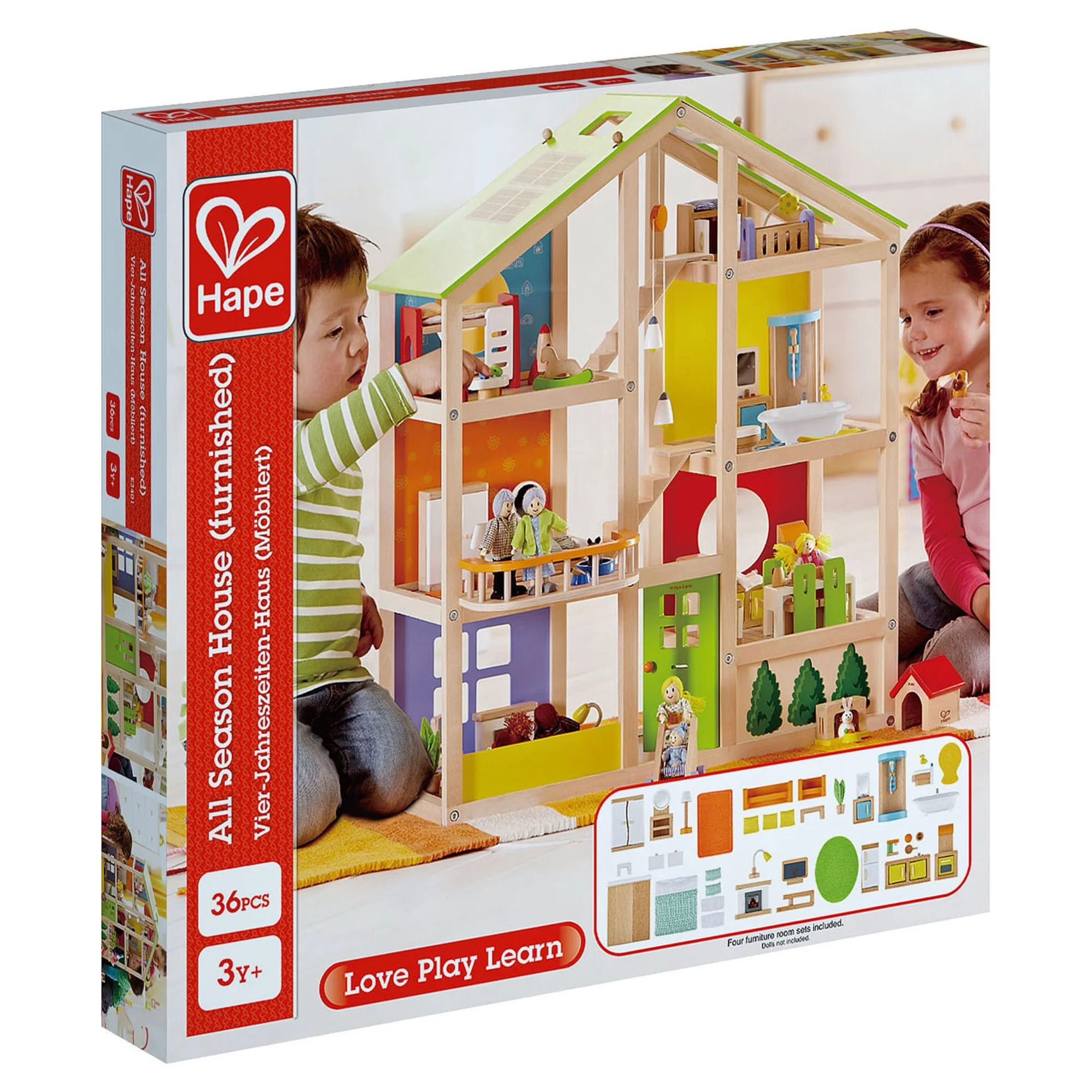 Hape All Seasons Wooden Furnished Dollhouse Playset - Radiant Selections