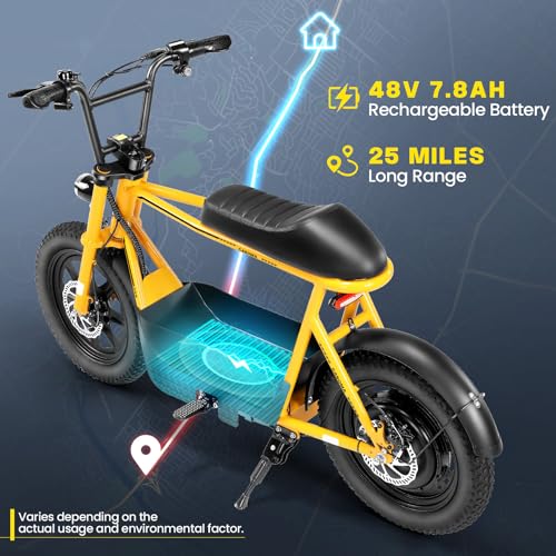 Caroma Peak 500W/800W/1200W Electric Scooter with Seat, 16 * 3" Fat Tire Ebike for All-Terrain, Max 15/25/30 Miles Ranges&20MPH