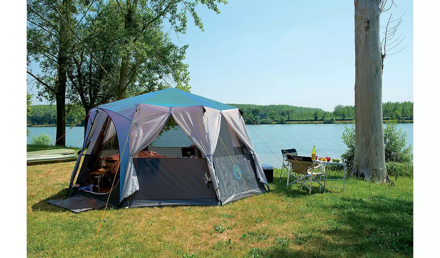 Coleman 8 Man 1 Room Octagon Dome Glamping Tent - Blue/White