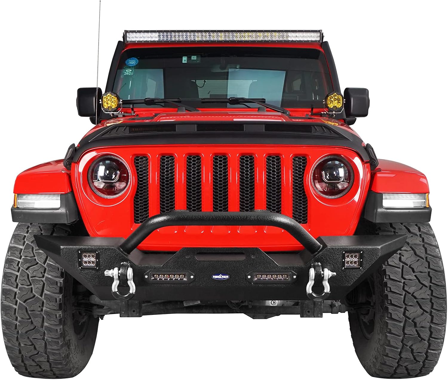 V8 GOD JK Front Bumper + Wrangler Rear Bumper w/Spare Tire Carrier Kit Compatible with Jeep Wrangler JK & Unlimited 2007-2018 - Textured Steel