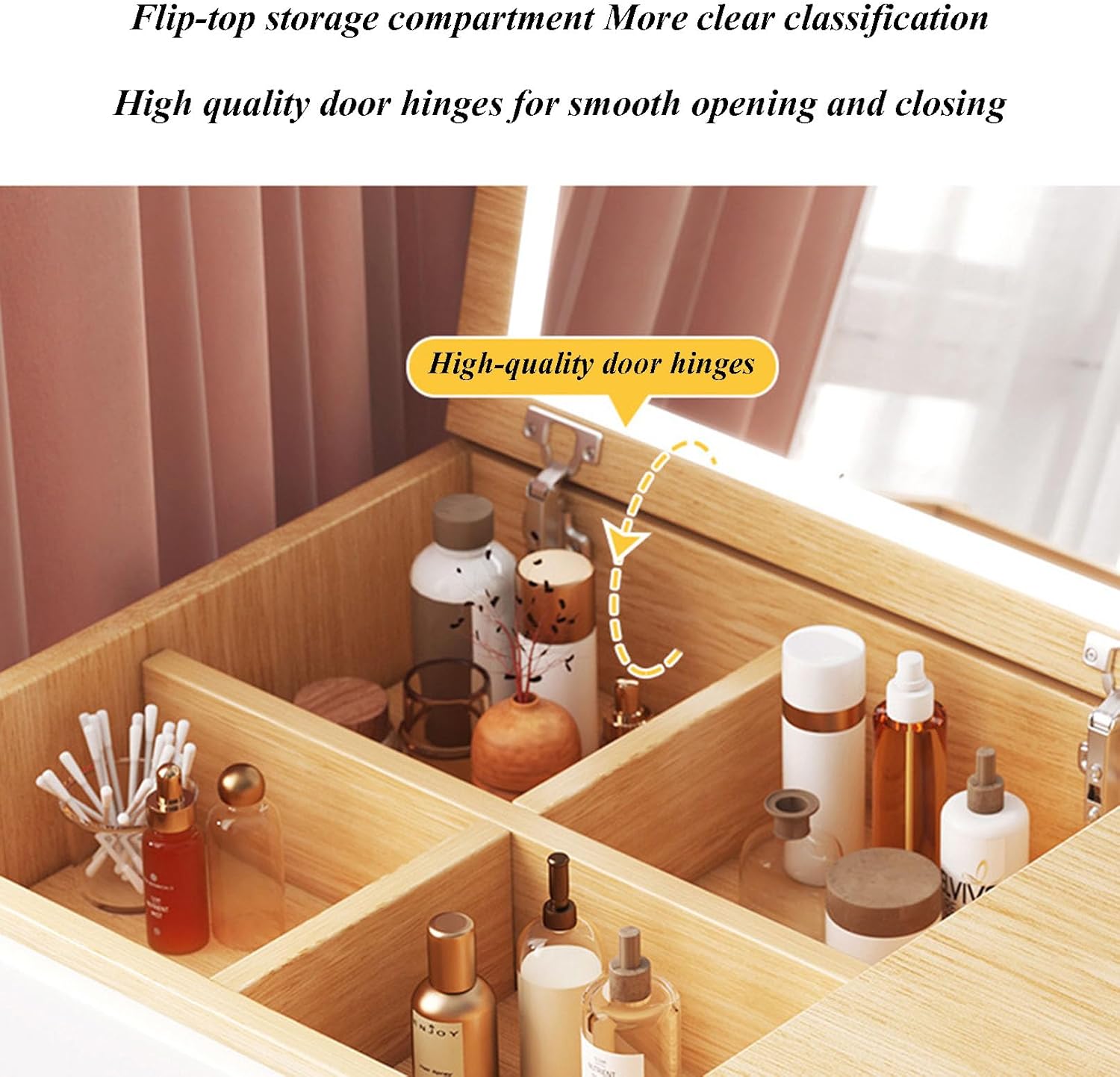 Dressing Table with Flip Top Mirror and Drawer, 3 Colors Touch Screen Adjustable Brightness