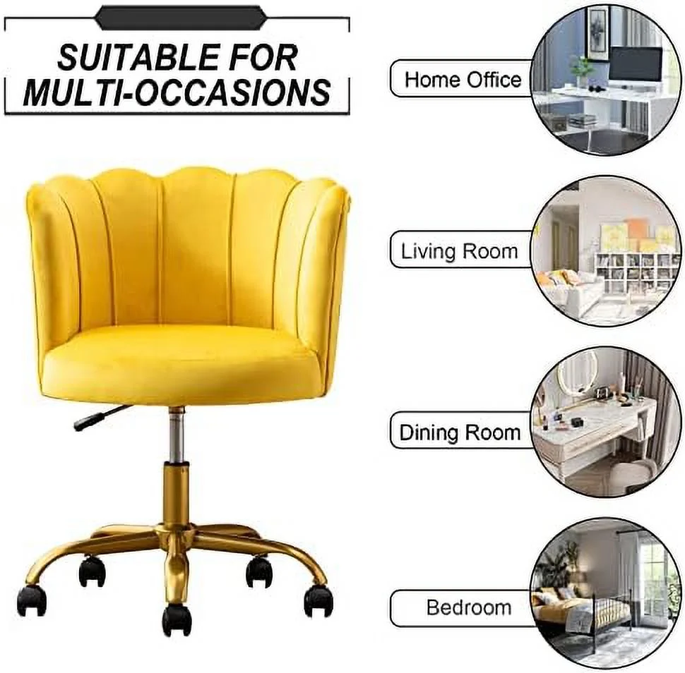 TJUNBOLIFE Velvet Desk Chair  Modern Upholstered Home Office Computer Chair with Gold Base  Elegant Vanity Chair Cute Swivel Chair for Womens Girls