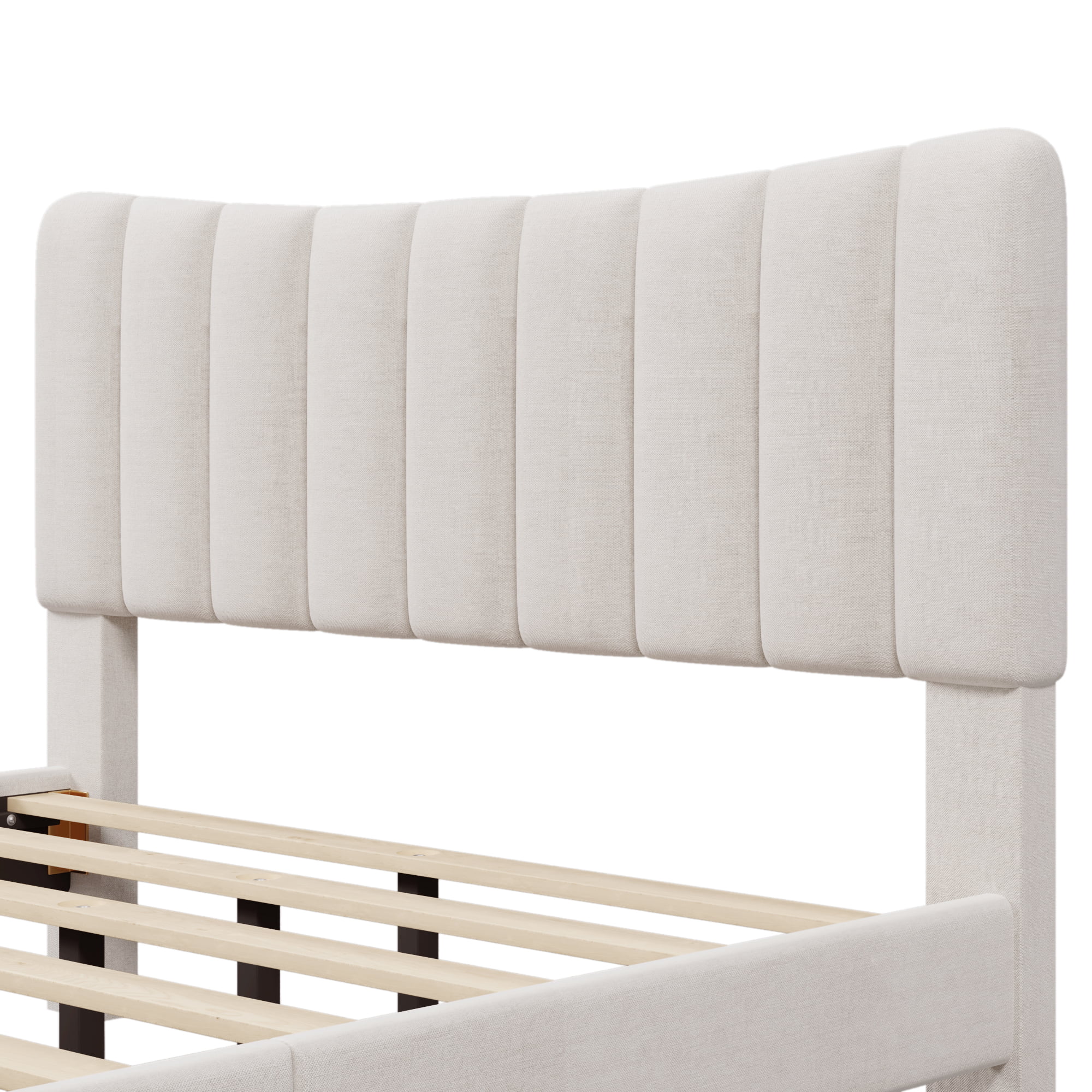 Paproos Bed Frame Queen, New Upgraded Upholstered Platform Bed with Vertical Channel Tufted Headboard, Solid Wood Legs, No Box Spring Needed