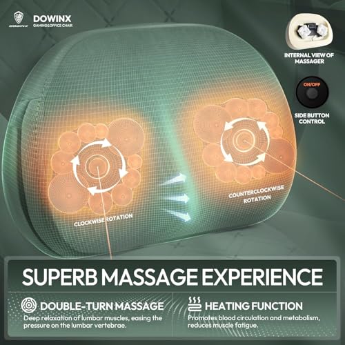 Dowinx Fabric Gaming Chair with Heated Massage Lumbar Support, Computer Game Chairs for Adults