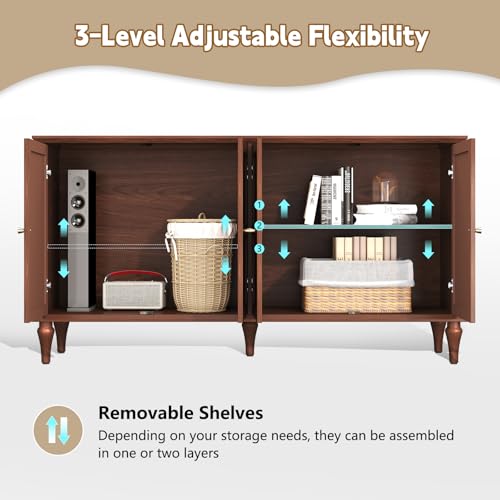 ARTPOWER Sideboard Buffet Cabinet with Storage, 58'' Mid-Century Modern Storage Cabinet with 4 Doors and Adjustable Shelves