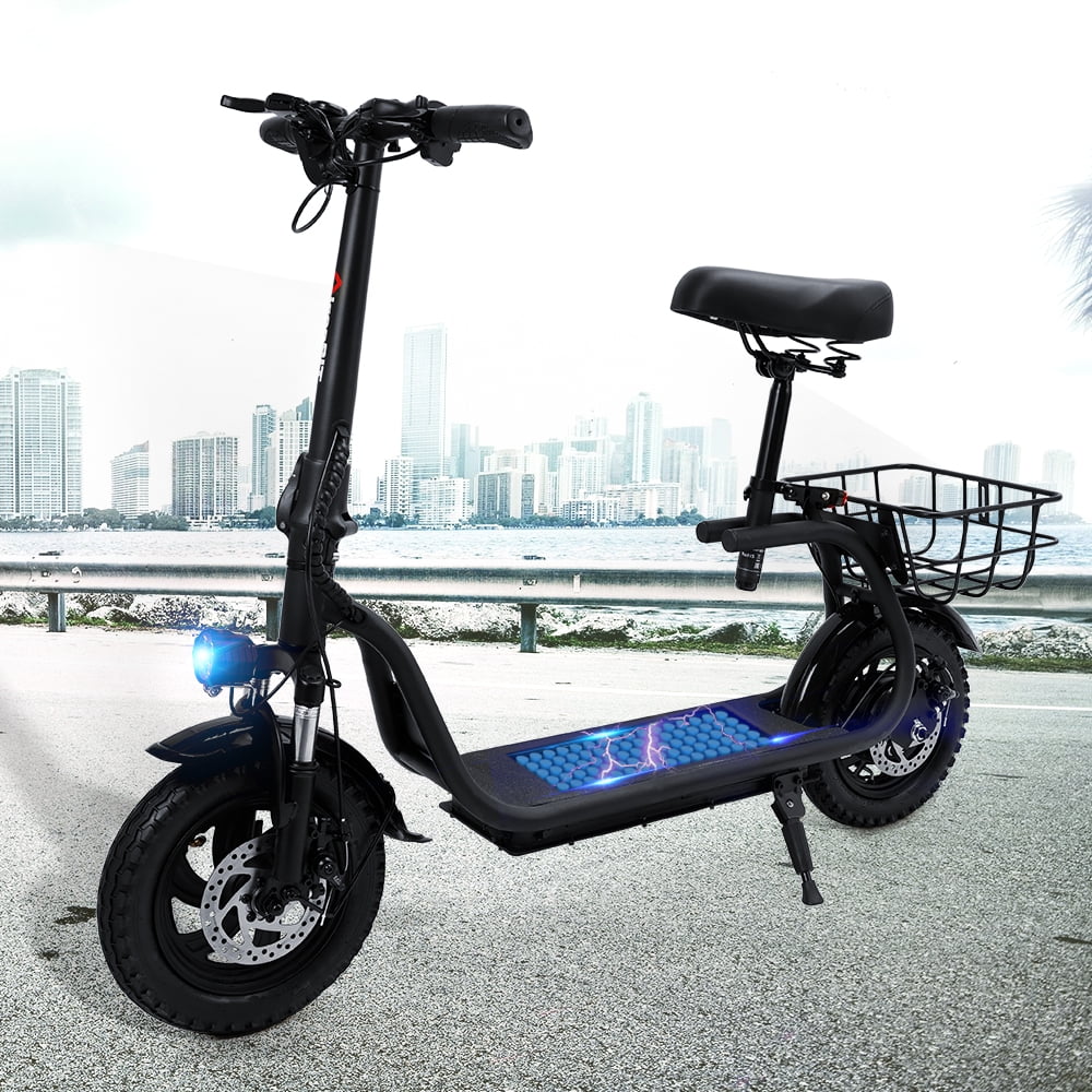 Adult Electric Scooter with Seat & Carry Basket