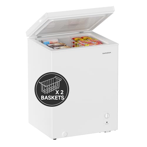 BANGSON 3.5 Cu.Ft Chest Freezer, Compact Deep Freezer with Removable Basket, Adjustable Thermostat, Energy-Saving