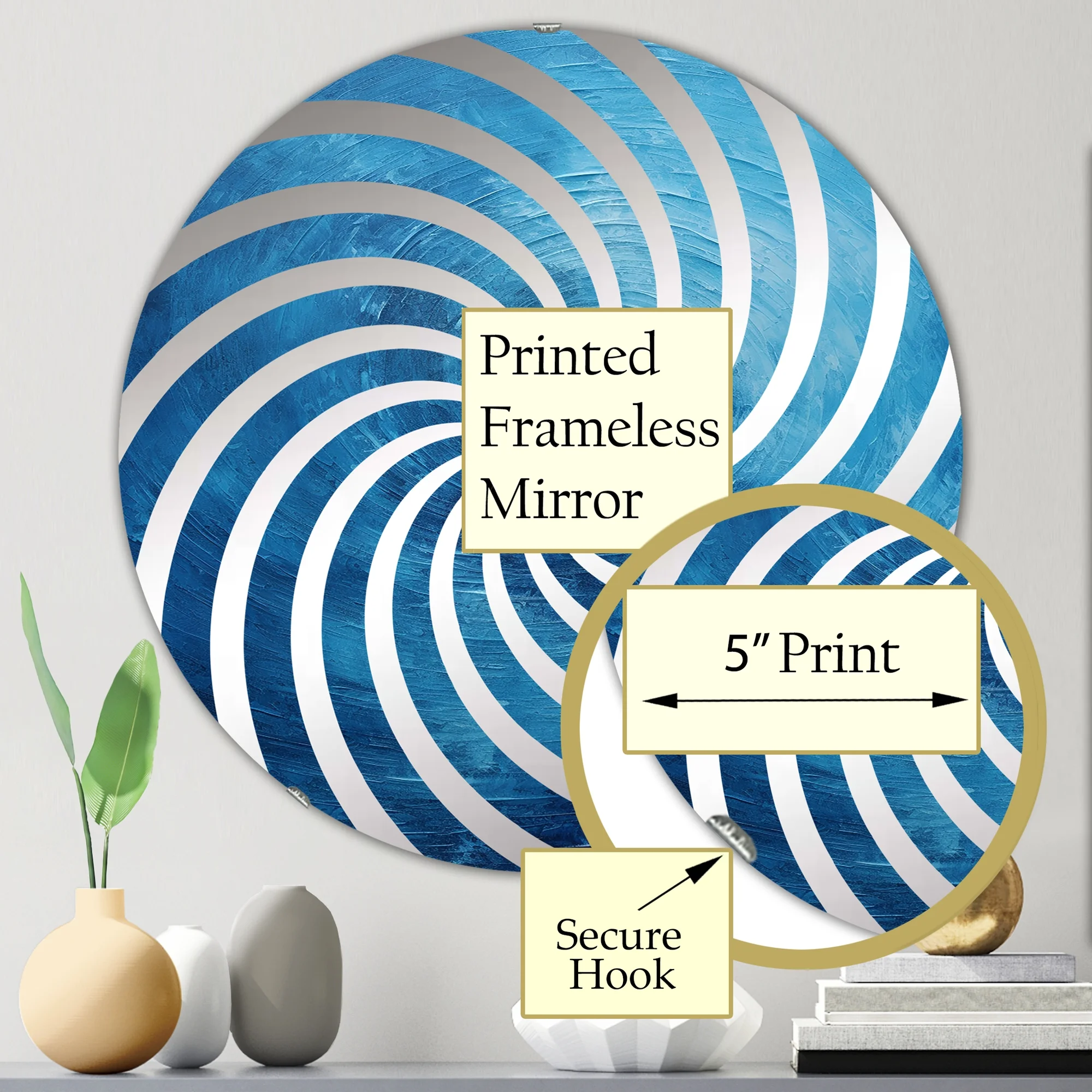 Designart "Spiral of Abstract Rhythmic Revolution" Abstract Spirals Vortex Round Wall Mirror - Abstract Oval Printed Decorative Mirror