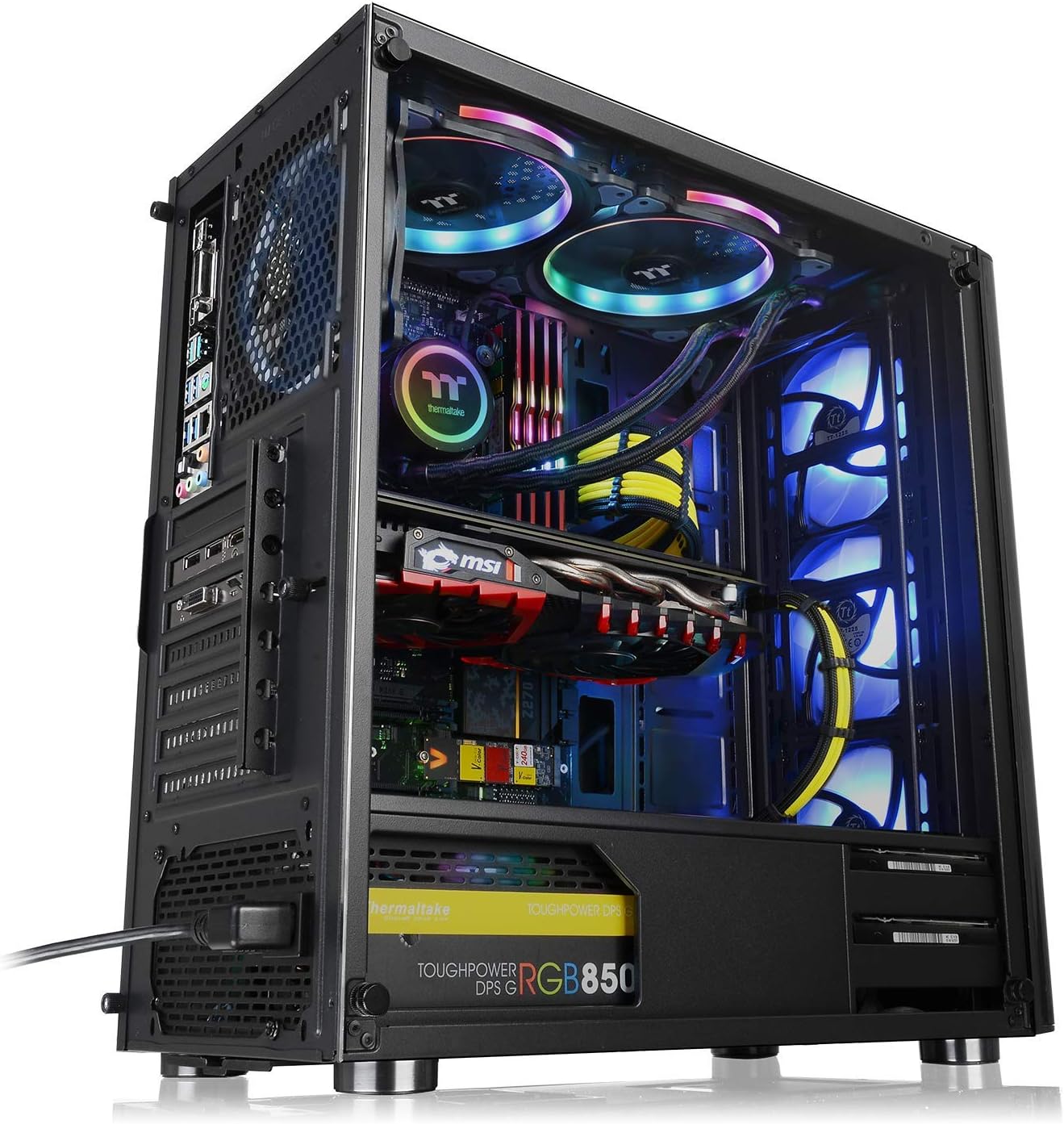 Thermaltake V200 Tempered Glass RGB Edition 12V MB Sync Capable ATX Mid-Tower Chassis with 3 120mm 12V RGB Fan + 1 Black 120mm Rear Fan Pre-Installed