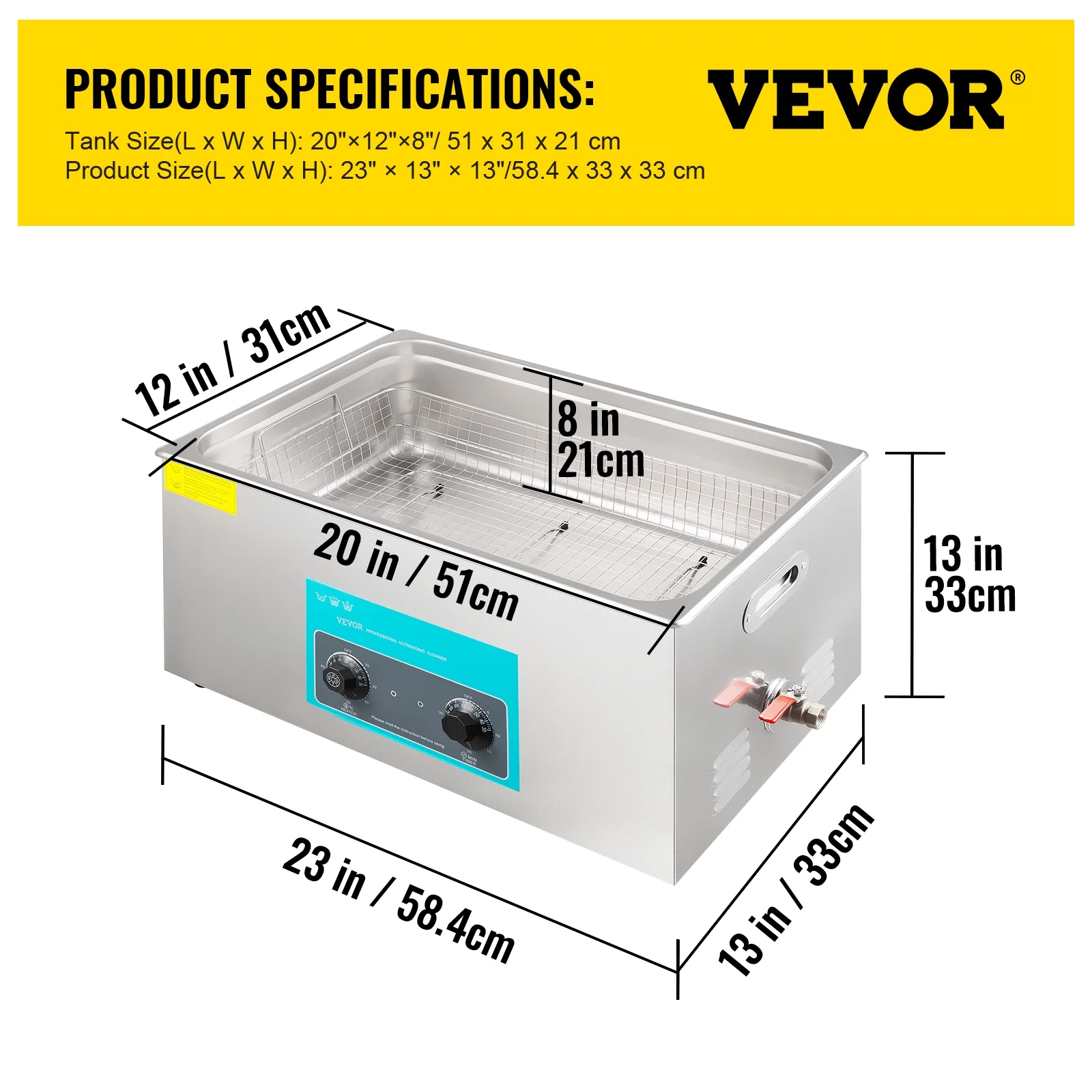VEVORbrand 30L Ultrasonic Cleaner 304 Stainless Steel Professional Knob Control Ultrasonic Cleaners with HeaterTimer for Jewelry Watch Glasses