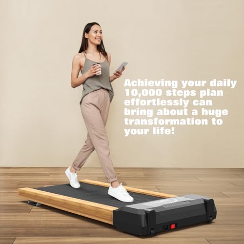 Walking Pad, Under Desk Treadmill with High Sound Quality Speaker, Exquisite Wood Treadmills for Home Small, Max 300LBS Capacity