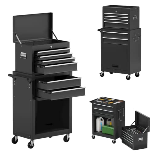 ERGOMASTER Rolling Tool Chest Cabinet Big Capacity Storage with Wheels and Lock Key, Portable Tool-Box Organizer with Sliding Drawers