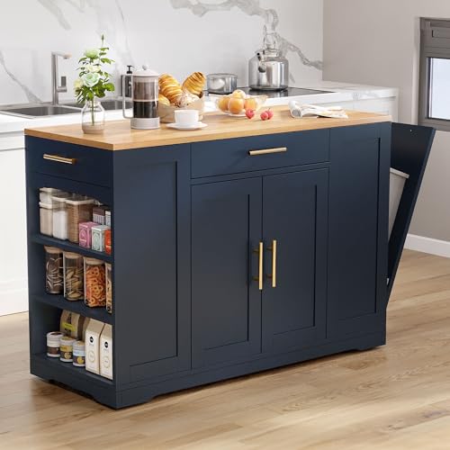 YITAHOME 53 inch Large Rolling Kitchen Island with Trash Can Storage Cabinet