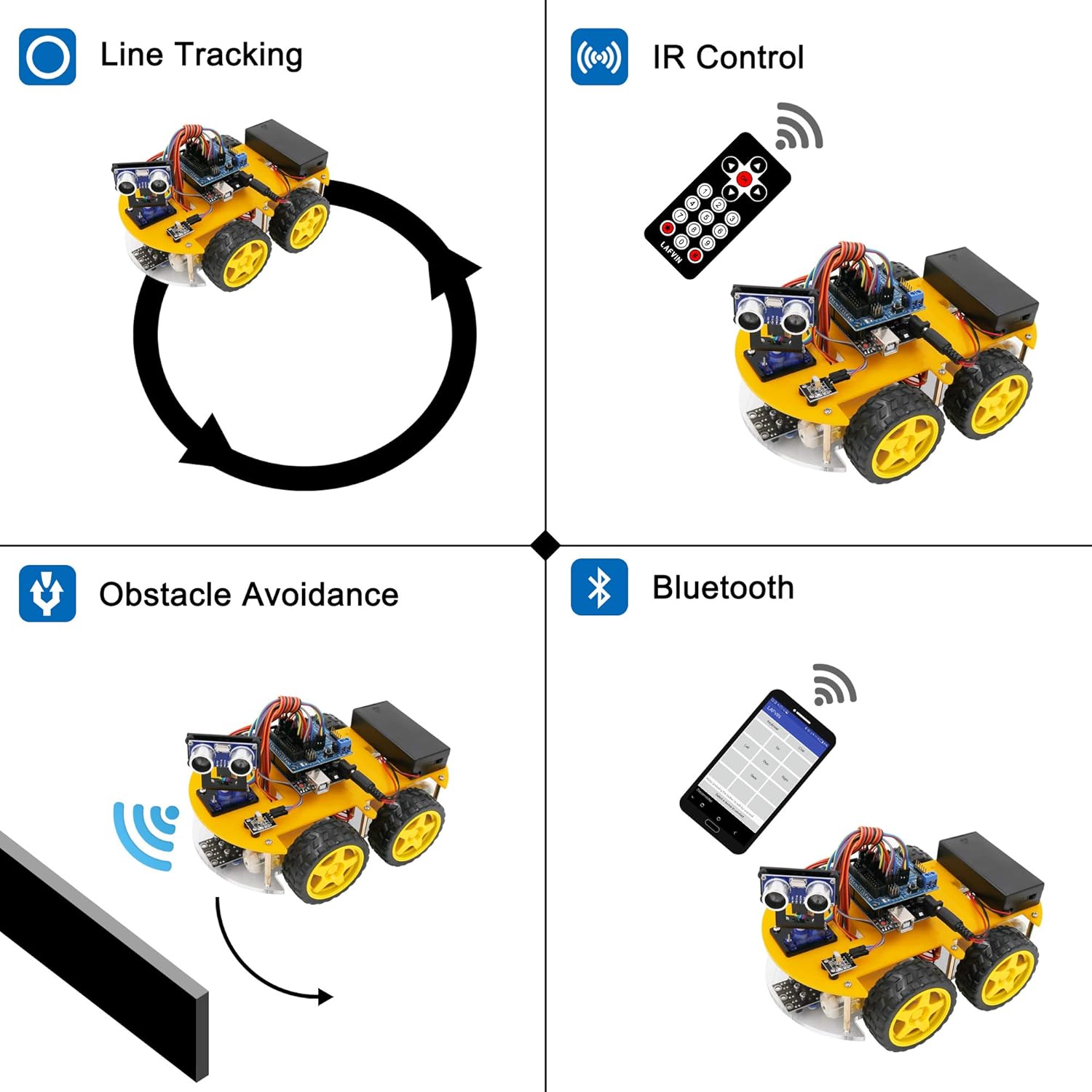 LAFVIN Smart Robot Car Kit Include Ultrasonic Sensor, Bluetooth Module,R3 Board Compatible with Arduino IDE with Tutorial Pack of 2