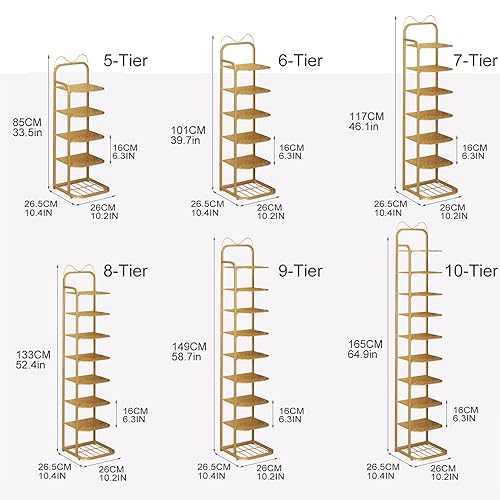 Narrow Vertical 10 Tier Shoe Rack, shoe cabinet for entryway, Tall Slim Rack for Small Spaces Organizer Shoe Shelf Shoe Tower (Color : Gold