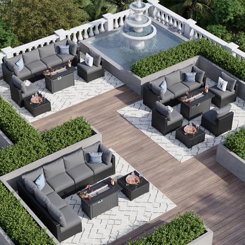 Aoxun 7 Piece Patio Furniture Set Wicker Rattan Patio Sectional Sofa Set Outdoor Seating Furniture with Thickened Cushion, Grey