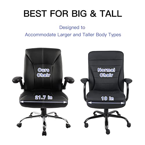 Big and Tall Office Chair for Heavy People 400lb, Executive Desk Computer Chair Adjustable Flip-up Armrests
