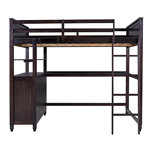 Harper & Bright Designs Full Loft Bed with Desk and Wardrobe,Solid Wood Loft Bed Frame Full with Storage Drawers for Kids Teens Adults