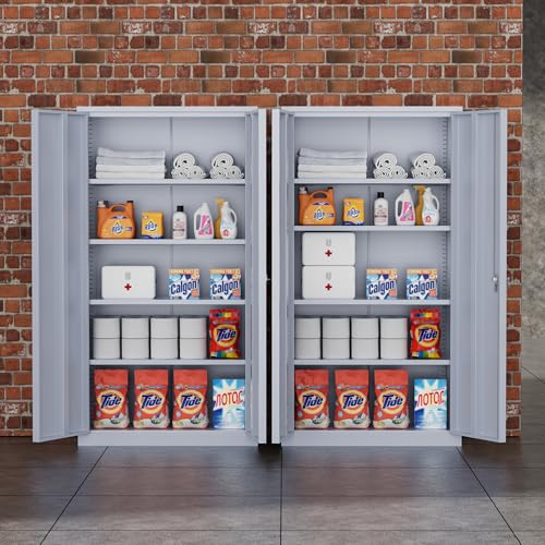 Greenvelly Metal Storage Cabinet, 72" Black Locking Metal Garage Storage Cabinet with Doors and 4 Adjustable Shelves