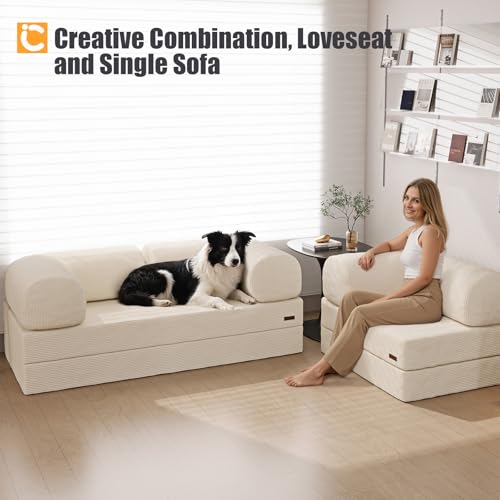 COMAX Folding Sofa Bed, Convertible Chair Bed Corduroy 3-in-1 Foldable Floor Couch with High-Density Foam, Futon Sofa Sleeper Mattress