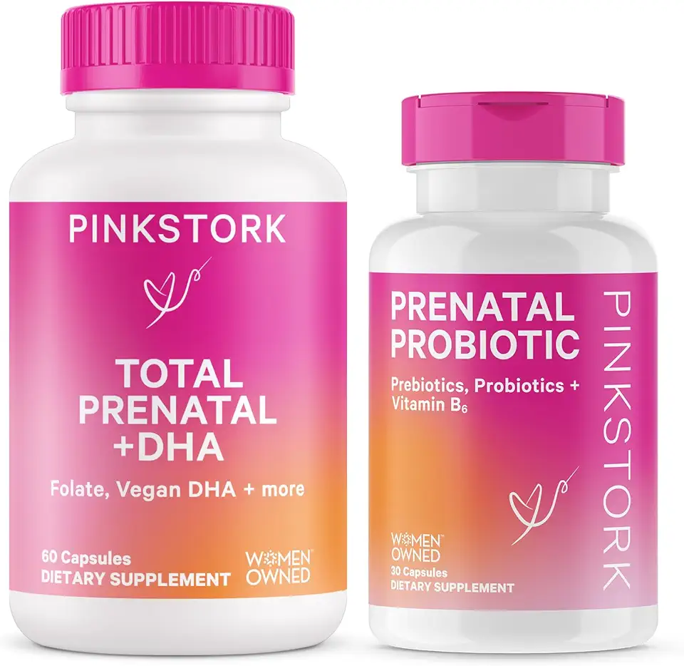 Pink Stork Prenatal Vitamin Duo: Prenatal Vitamins and Probiotics for Pregnant Women -Morning Sickness and Fetal Development Support with DHA, Folate