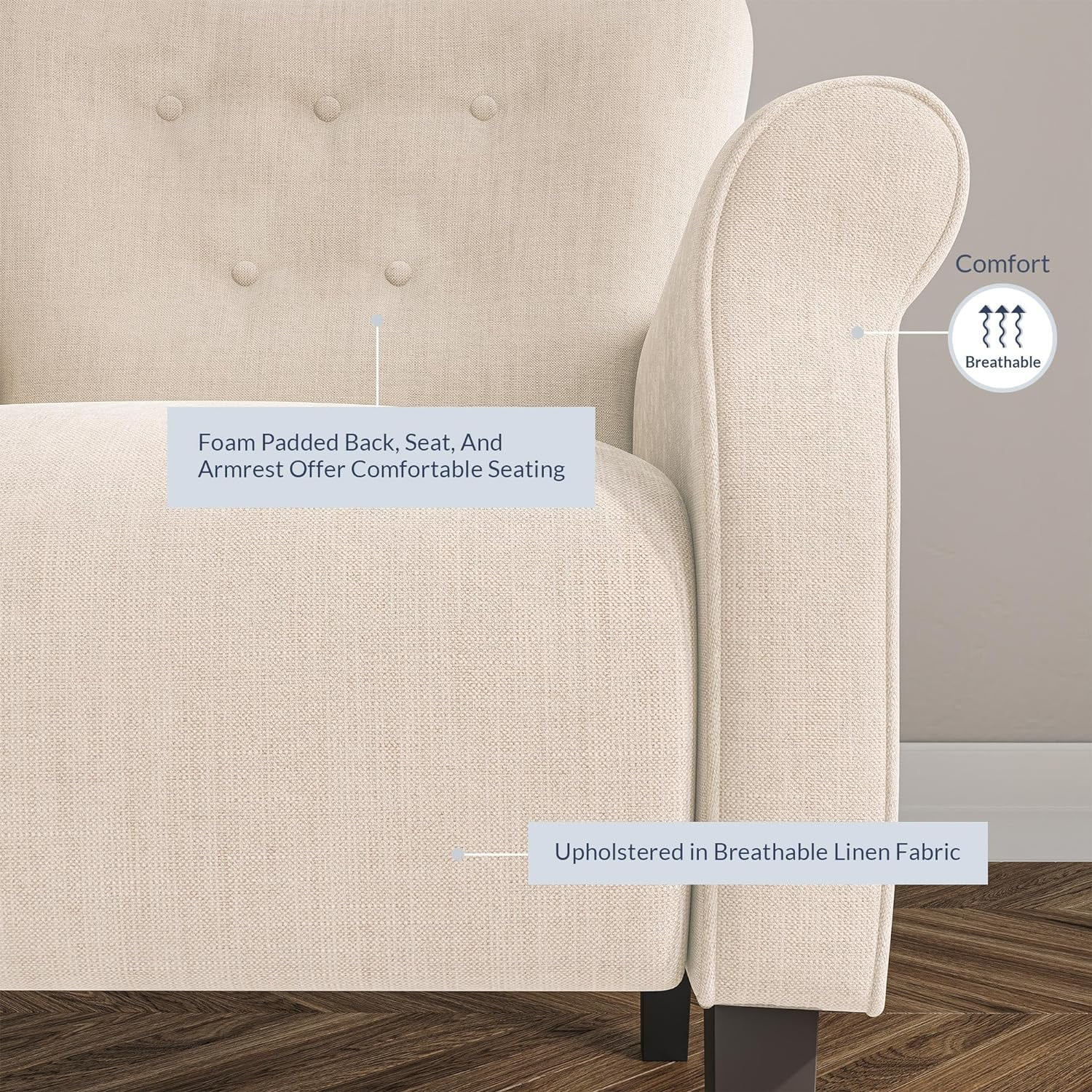 Modern  Chair For Living Room, High Back Armchair With Wooden Legs