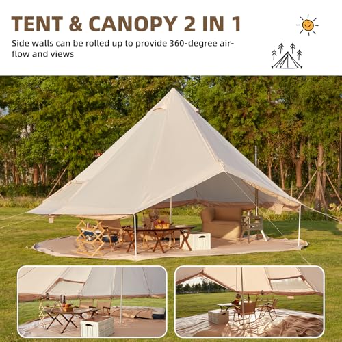 YOLENY Bell Ten 4/6/8/10 Person 4 Season, Yurt Tent Waterproof Glamping Tents w/Stove Jack for Family Camping Outdoor Party