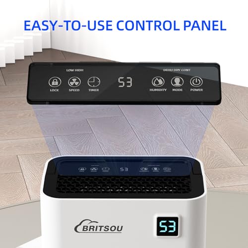 50 Pints Dehumidifier for Basement, Britsou Dehumidifiers for Home with Drain Hose - Quiet Smart Dehumidifier with 3 Modes, 24 Hr Timer