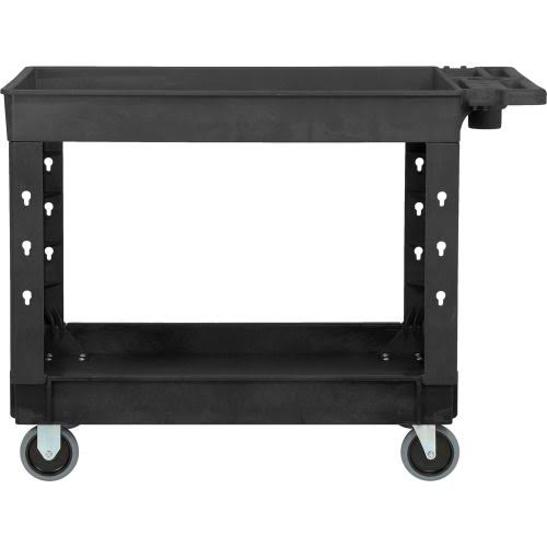 Industrial Service u0026 Utility Cart, Plastic 2 Tray Black Shelf, 44 x 25-1/2, 5 inch Rubber Casters 800334