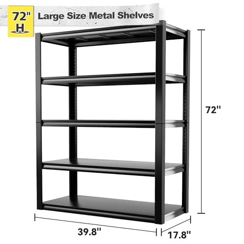 REIBII 48" W Garage Shelving 3000LBS Metal Shelving Heavy Duty Storage Shelves Adjustable Metal Shelf Industrial Pantry Shelves for Warehouse Garage