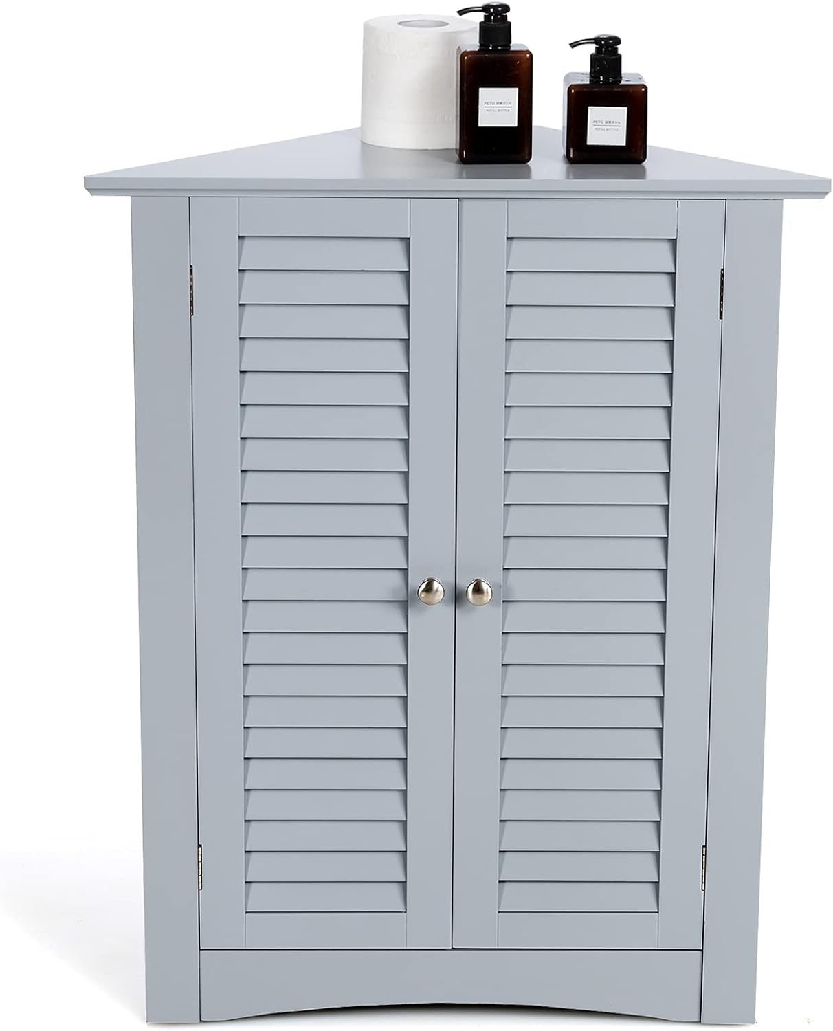 Tangkula Corner Storage Cabinet, Space Saving Corner Cabinet with Double Shutter Doors & Adjustable Shelf