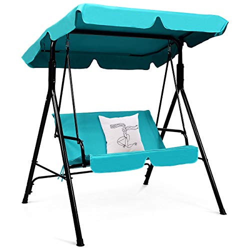 Tangkula 3 Person Porch Swing, Patio with Removable Cushion & Powder-Coated Steel Frame, Outdoor Swing with Canopy for Porch, Backyard, Garden
