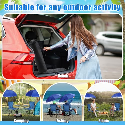 Karenhi 2 Set Beach Camping Chair with Umbrella for Adult Folding Reclining Camping Chair with Foot Rest Adjustable Clamp Canopy Shade for Outdoor