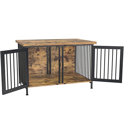 GDLF Double Dog Crate with Divider for 2 Small or 1 Dog, Furniture Style Kennel Indoor Cage with Removable Panel (Int.dims:36.2”Wx24.5”Dx21”H), Black