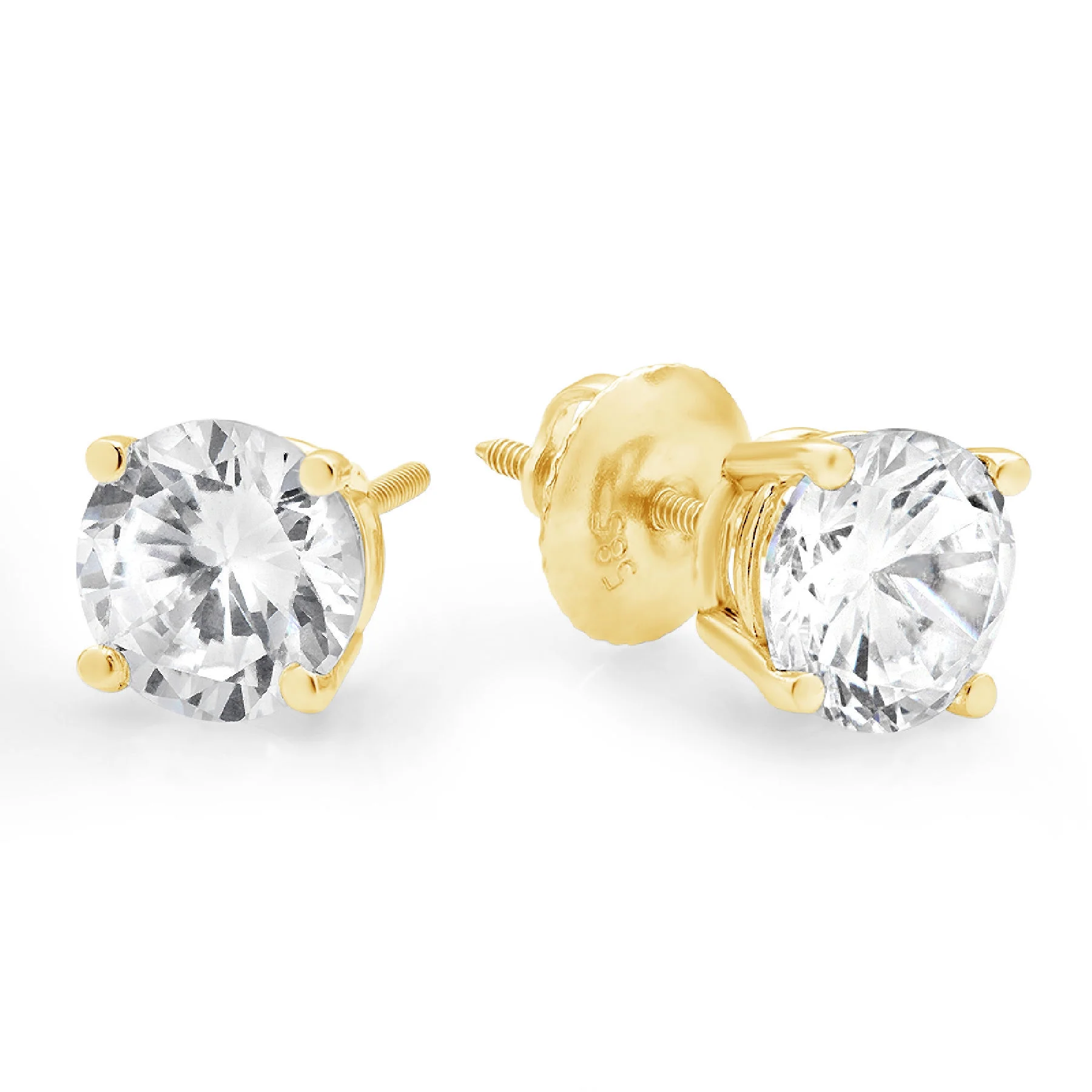 3 ct round cut studs blue moissanite 18k yellow gold earrings screw back