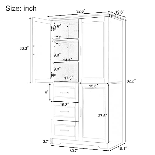Polibi Tall Storage Cabinet, Modern Freestanding Pantry with 3 Doors