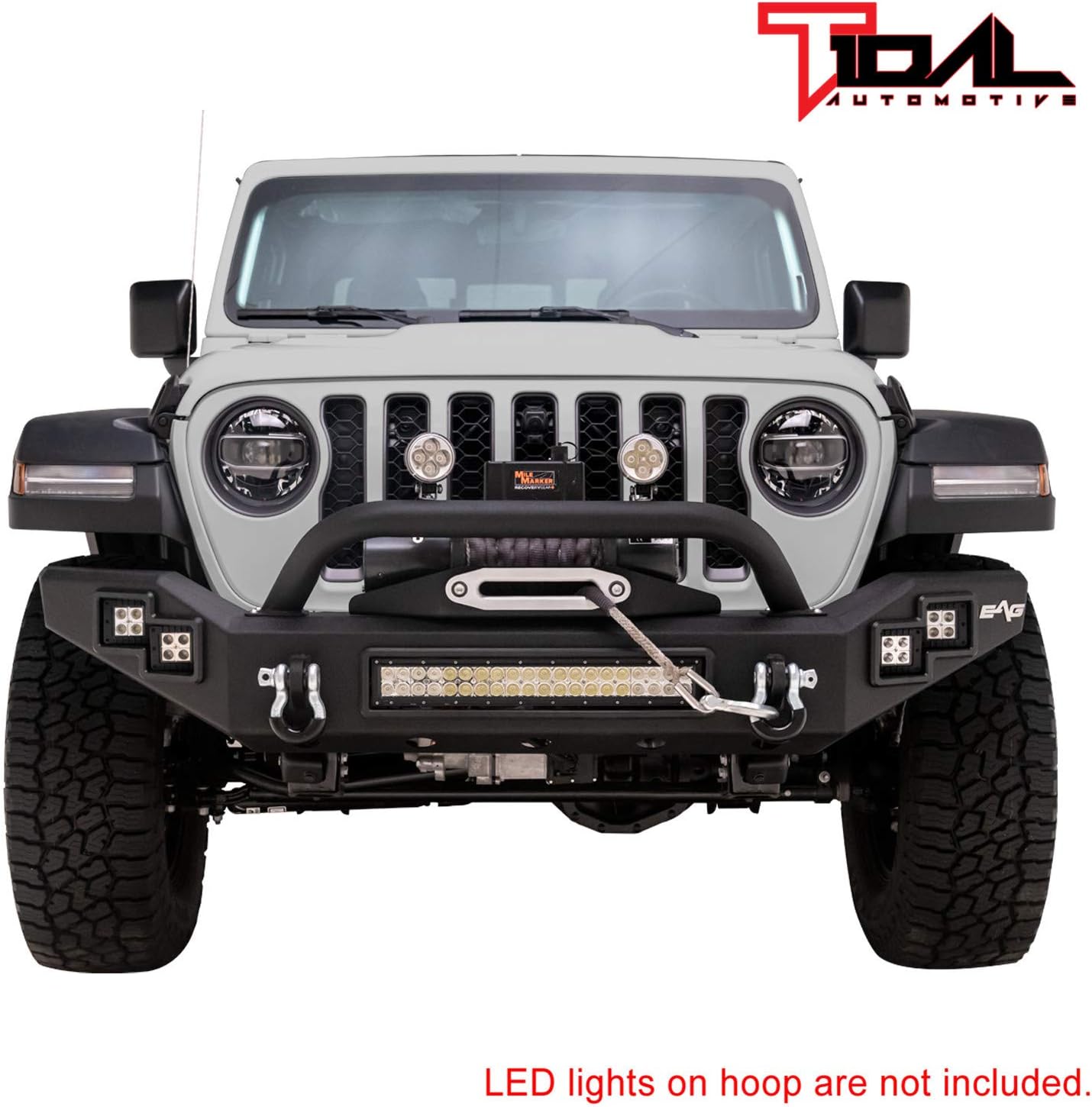 Tidal Front Bumper Full Width with LED Light Bar and Winch Plate Fit for 2020 2021 2022 Gladiator JT