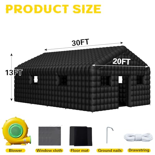 EROMMY 20x16.5x12 FT Large Black Inflatable Nightclub, Blow Up Party Tent Portable with 950W Blower