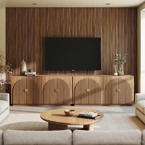 BELLEZE 65 Inch Fluted Buffet Cabinet with Storage, Symmetrical Arc Accent Sideboard Large Console Table for Dining Room, Kitchen