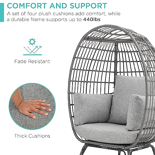 Best Choice Products Wicker Egg Chair, Oversized Indoor Outdoor Lounger for Patio, Backyard, Living Room w/ 4 Cushions, Steel Frame, 440lb Capacity