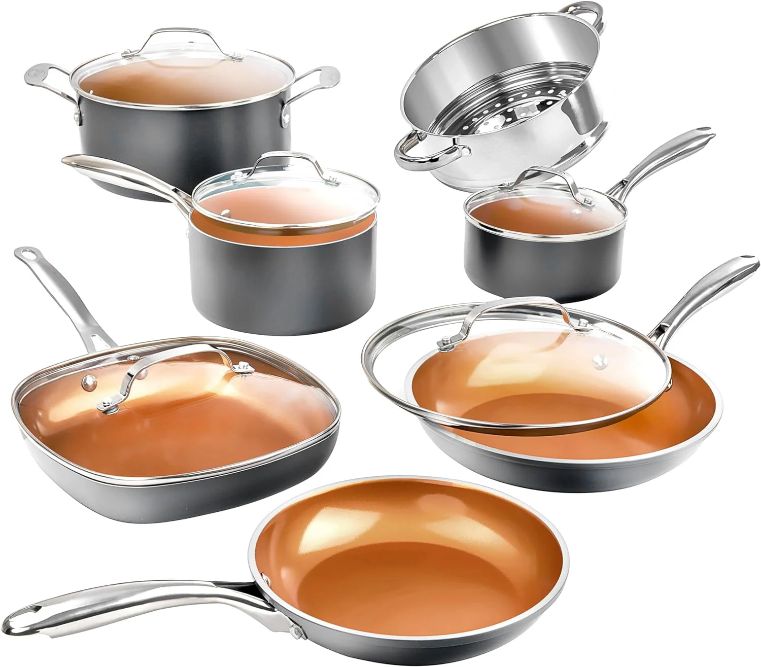 Gotham Steel Pots and Pans Set, 12 Pieces Kitchen Set with Non-Stick Ti-Cerama Copper Coating – Includes Skillets, Fry Pans and Stock Pots, Ocean Blue