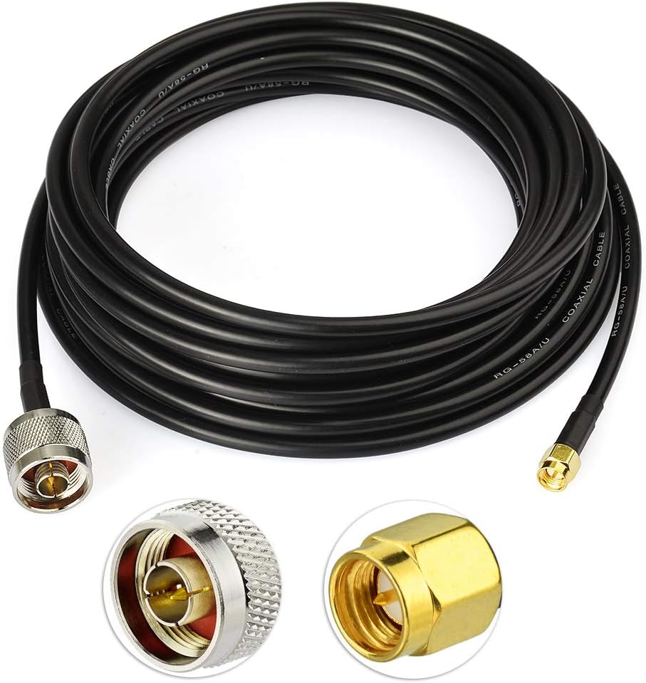 Wlaniot Low Loss N Male to SMA Male with Weatherproof Connectors RG58 Cable（25feet,7.5M） for Celling Antenna Pack of 2