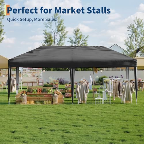 10x20 Pop Up Canopy - Easy Up Camping Tent with One Roller Bag, 3 Adjustable Height, 4 Weight Bags for Deck, Garden, Sports, Beach, Party - White