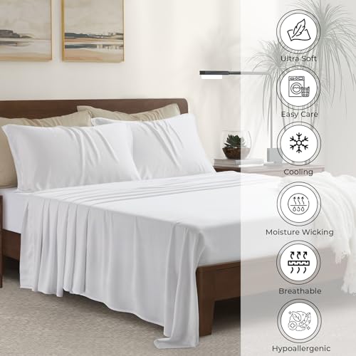 Luxury Bamboo Market | Queen Size Bed Sheet Set | 100% Viscose Made from Bamboo | Organically Grown | Ultra Soft | Cooling Sheets for Hot Sleepers |