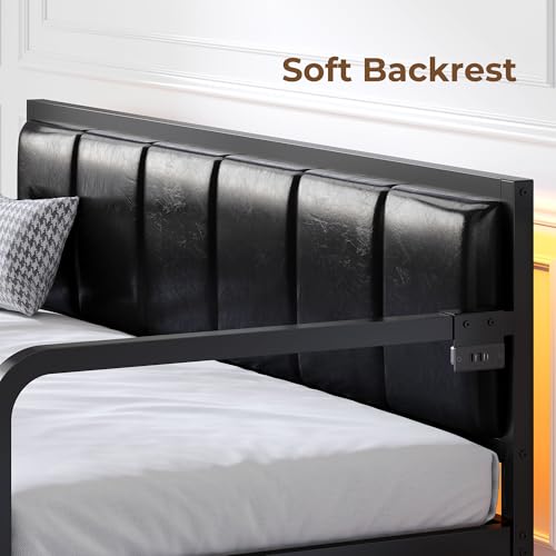 Rolanstar Daybed with Charging Station and LED Lights, Height Adjustable Twin Daybed with Trundle