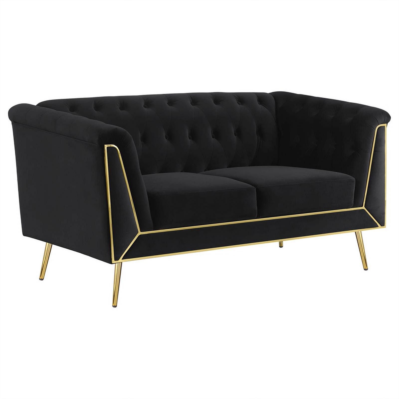 Maklaine 3-piece Fabric Tuxedo Arm Tufted Back Living Room Set in Black