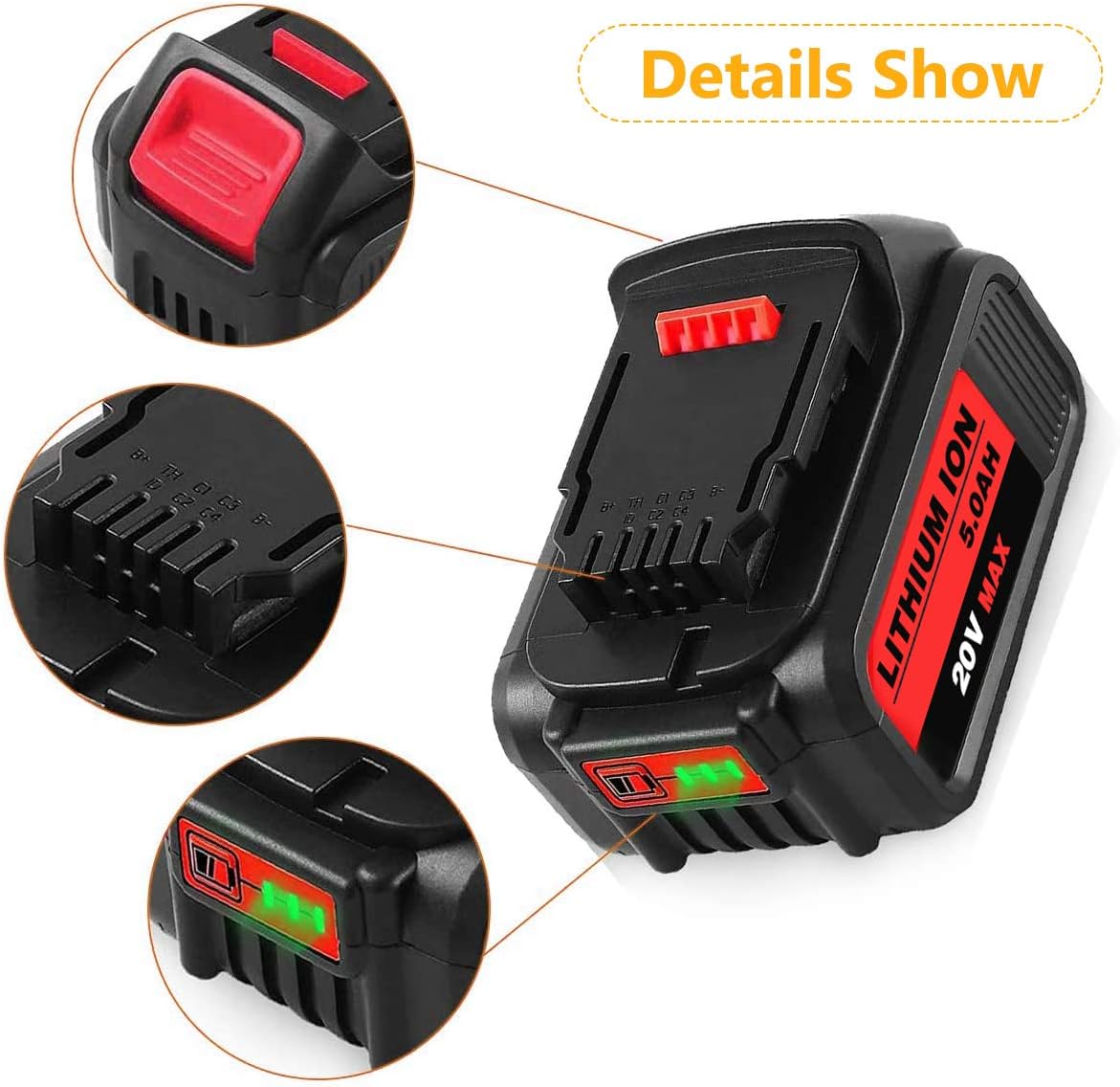 6Packs 20Volt 5.0Ah DCB205 Replacement for Dewalt 20V MAX XR Battery Lithium Compatible with DCB204 DCB205 DCB206 DCB205-2 DCB200 DCB180 DCD985B