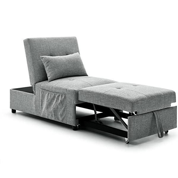 4-in-1 Sleeper Sofa Bed, HABITRIO Solid Wood Frame Polyester Upholstered Seating Couch w/A Pillow, Work As Ottoman, Single Chair